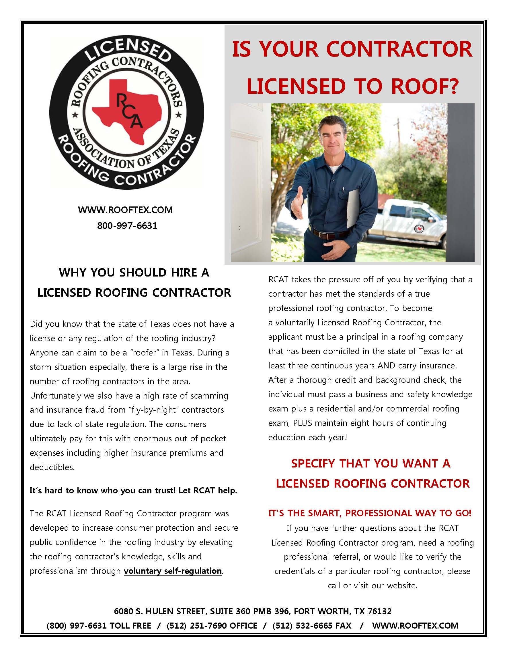 RCAT - Why You Should Hire A Licensed Roofing Contractor